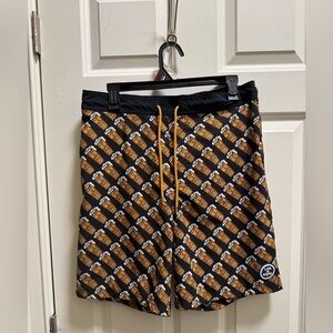 Mens Life Is Good Lined Swim Trunks Beer Theme “Peace Love & Hoppiness”